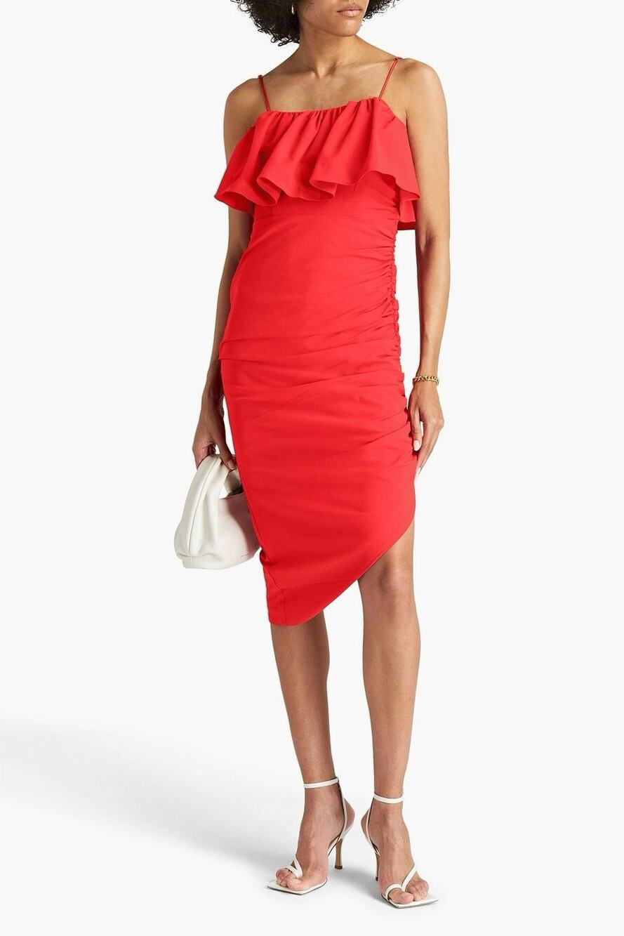 NWT Cinq a sept Red Christa ruffled stretch-crepe dress Size 4 $395